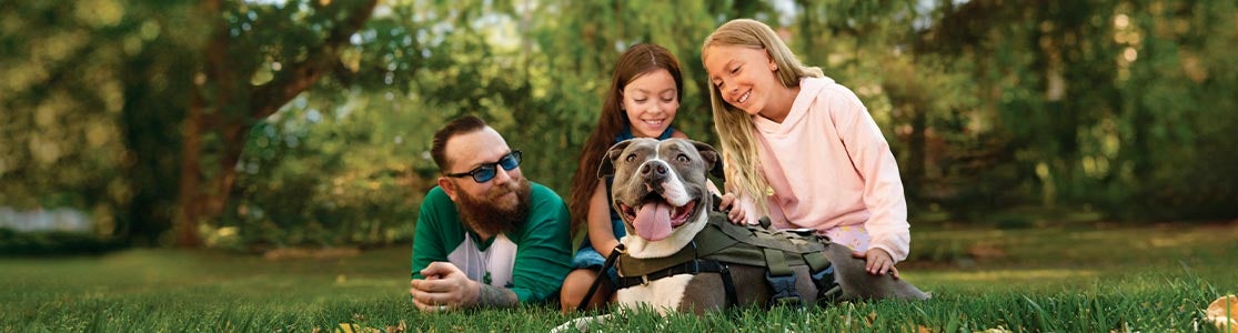 Una familia multiespecie en el parque, que ni una alergia a los perros la separaría.