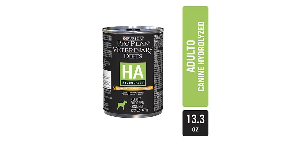 Lata de PRO PLAN, alimento hidrolizado húmedo, una dieta blanda para perros.